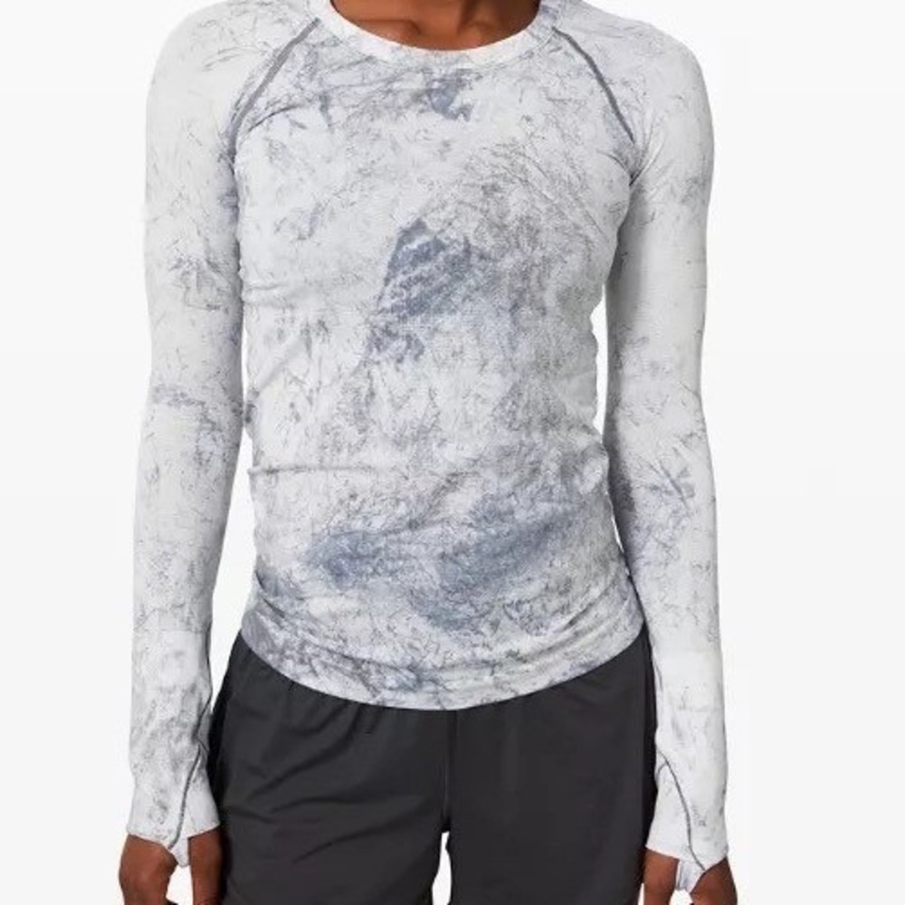 Lululemon Swiftly Tech 2.0 Long Sleeve Multidye White/Gray/Black Sz 8 Thumbholes